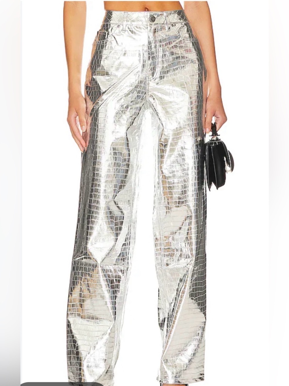 AFRM Metallic Silver Croc-Embossed Marshall Pants | New with Tags with Flaw